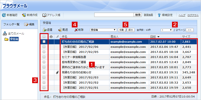 メールの受信/メール一覧